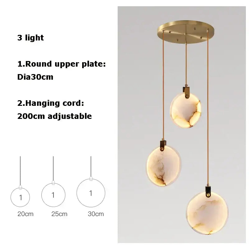 Art deco marble golden lustre pendant light for dining room