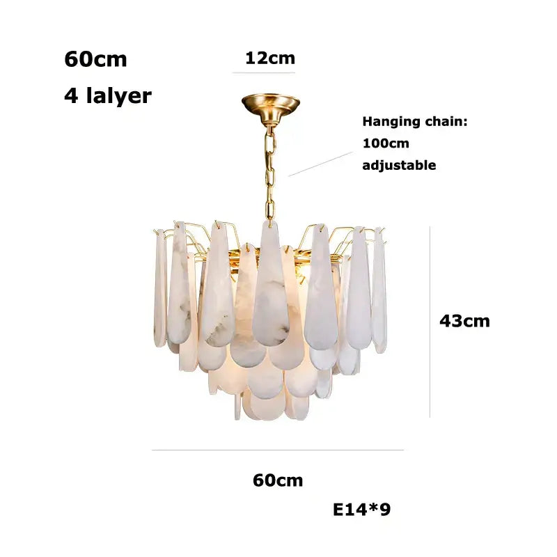 Art deco marble tiered led chandelier dining room gold pendant light