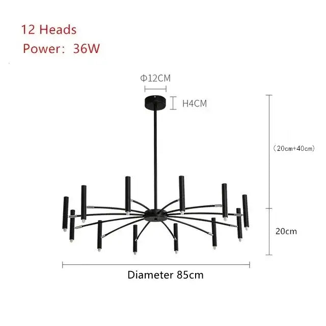 Art pendant chandelier black metal slender arm light living room