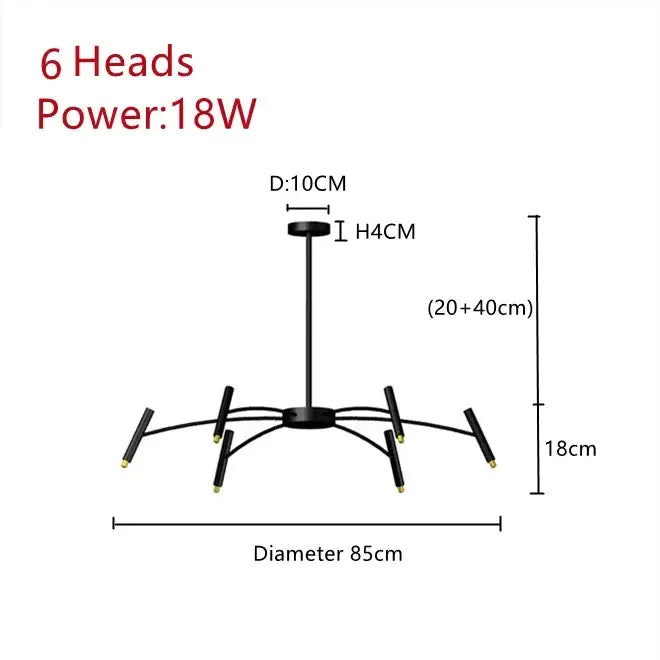 Art pendant chandelier black metal slender arm light living room