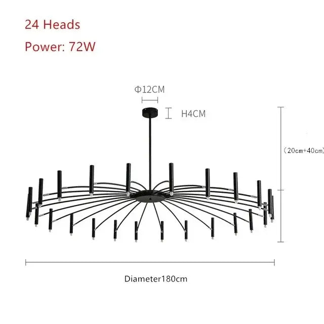 Art pendant chandelier black metal slender arm light living room