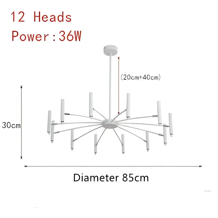 Art pendant chandelier black metal slender arm light living room