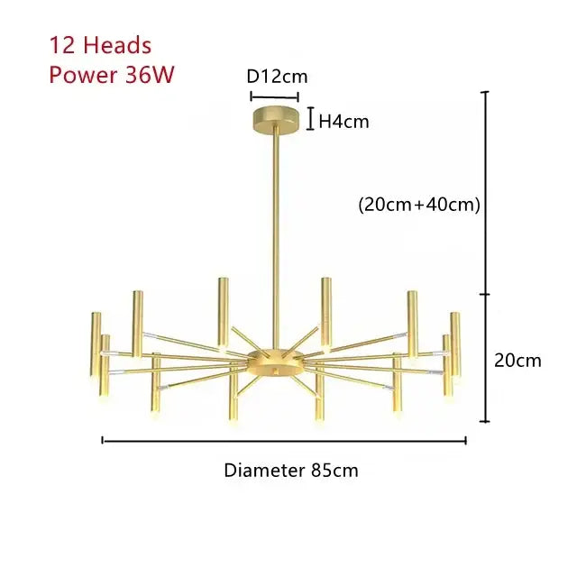 Art pendant chandelier black metal slender arm light living room