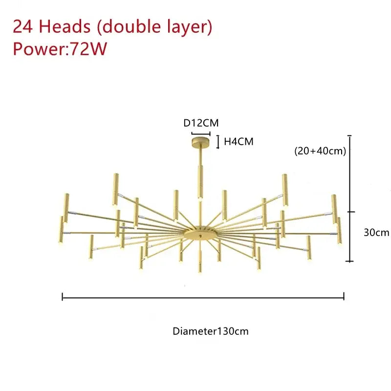 Art pendant chandelier black metal slender arm light living room