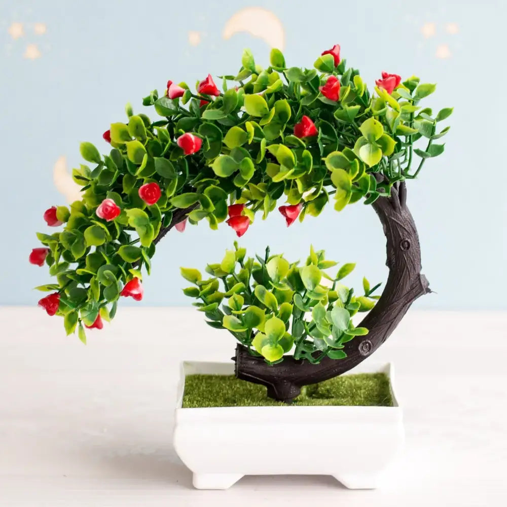 Artificial green and pink bonsai tree garden decor potted plant