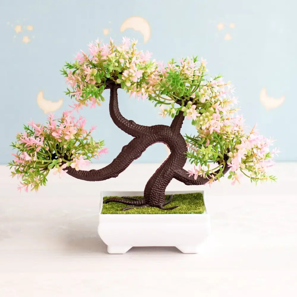 Artificial green and pink bonsai tree garden decor potted plant