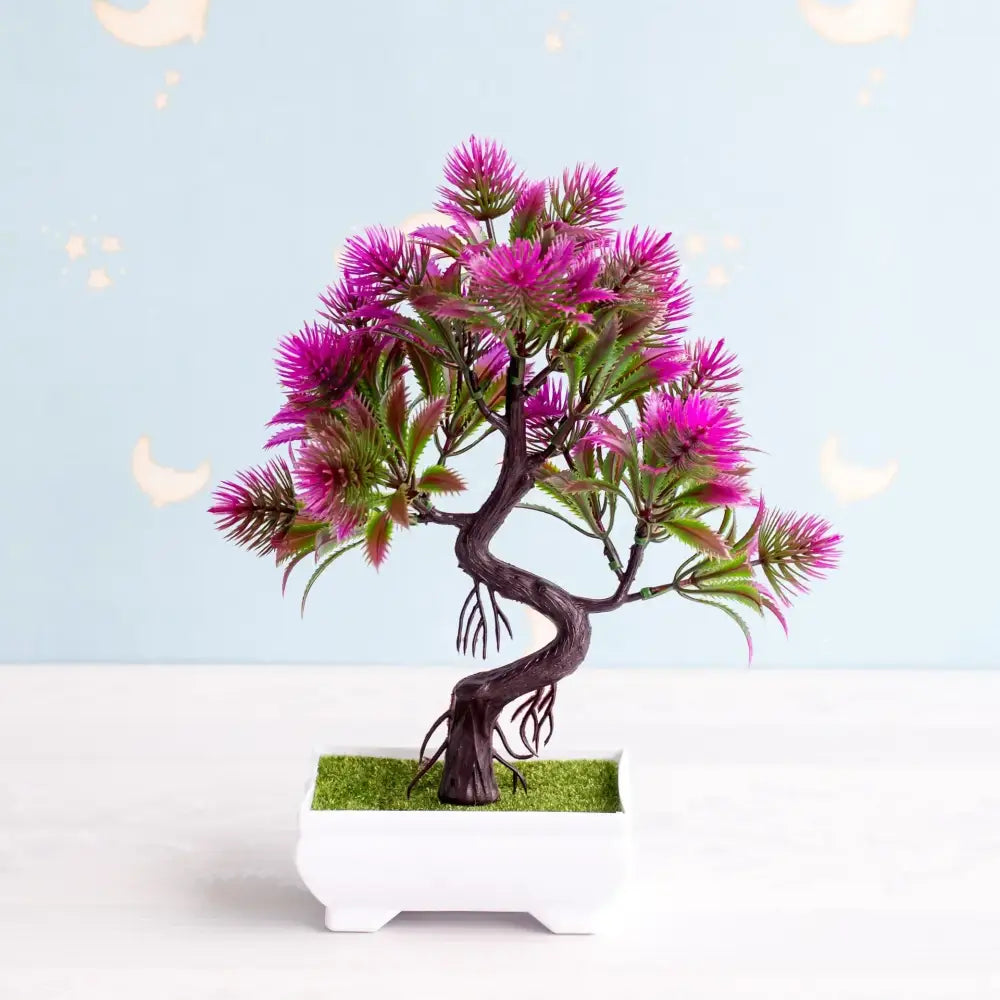 Artificial green and pink bonsai tree garden decor potted plant