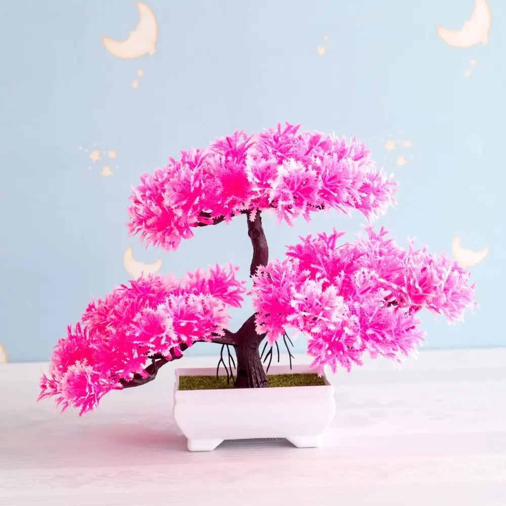 Artificial green and pink bonsai tree garden decor potted plant