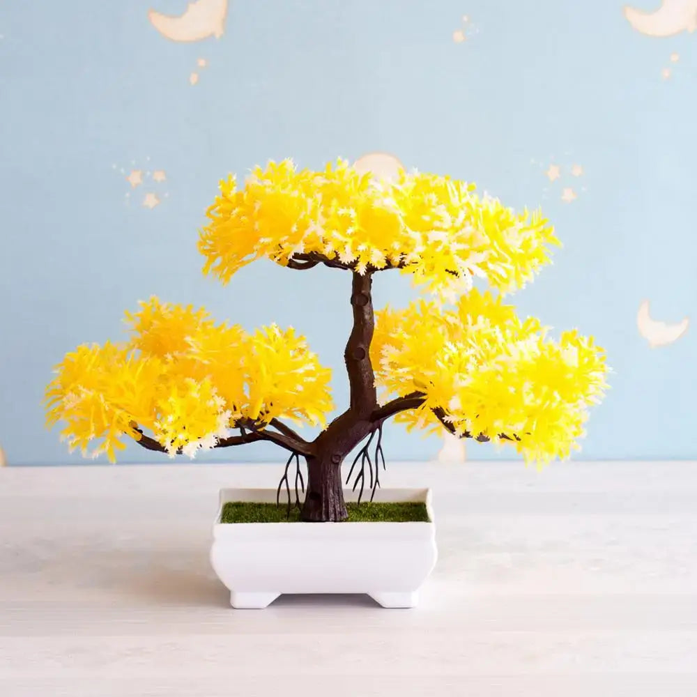 Artificial green and pink bonsai tree garden decor potted plant