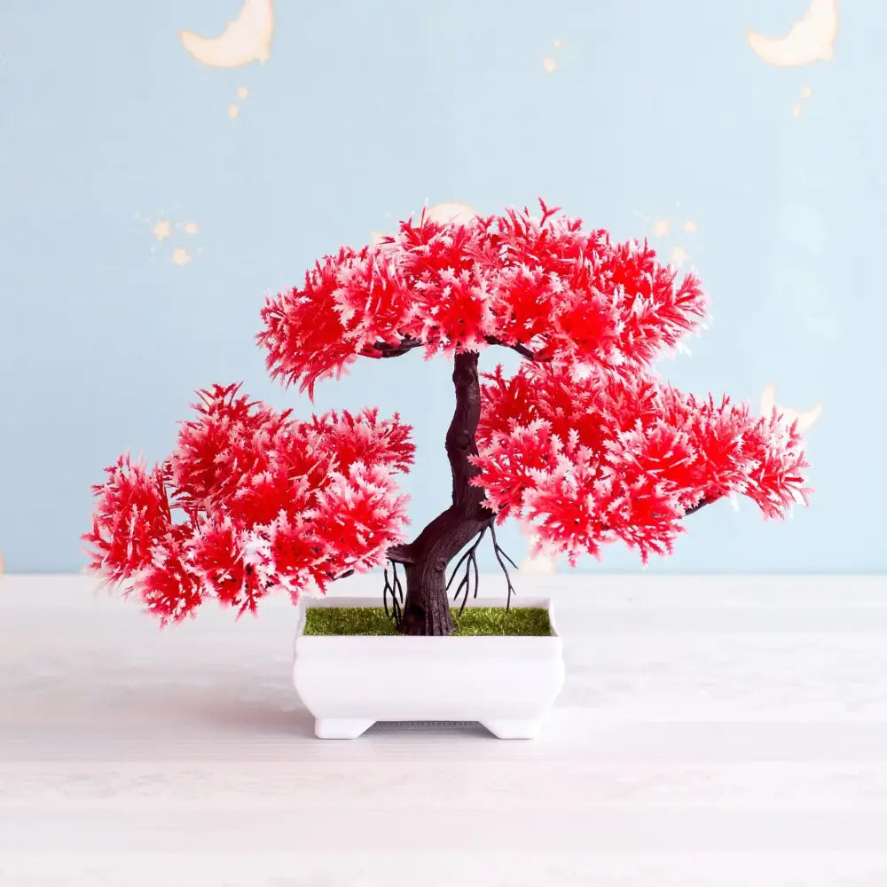 Artificial green and pink bonsai tree garden decor potted plant