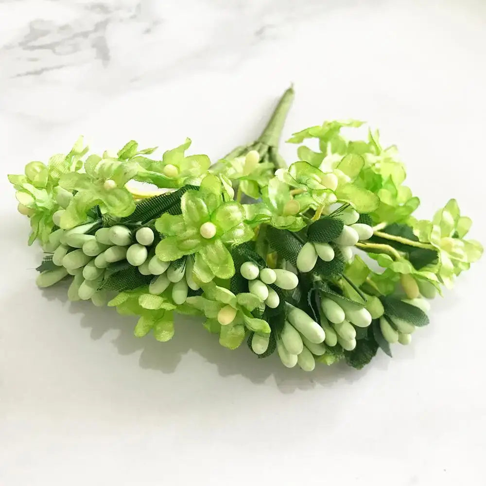 Artificial green plant flower cherry berries bundle living room decor
