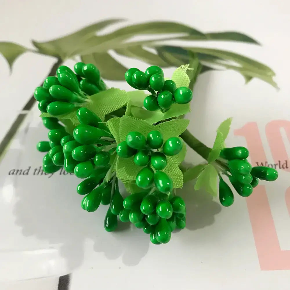 Artificial green plant flower cherry berries bundle living room decor