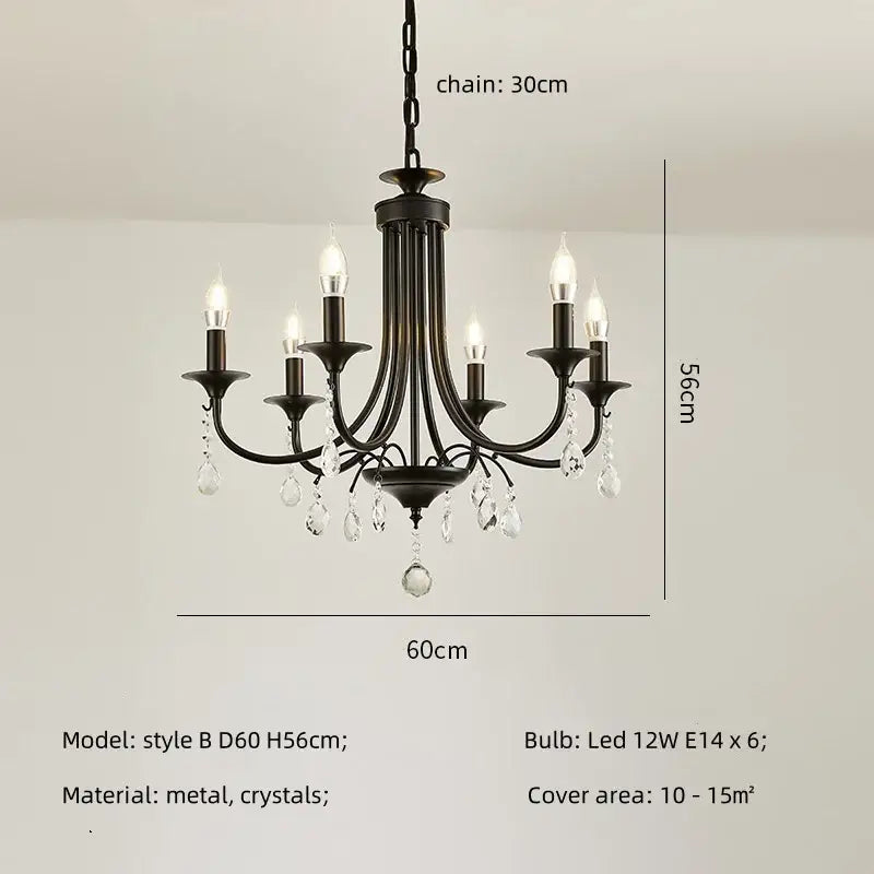 Artistic black metal crystal chandelier dining room led lighting
