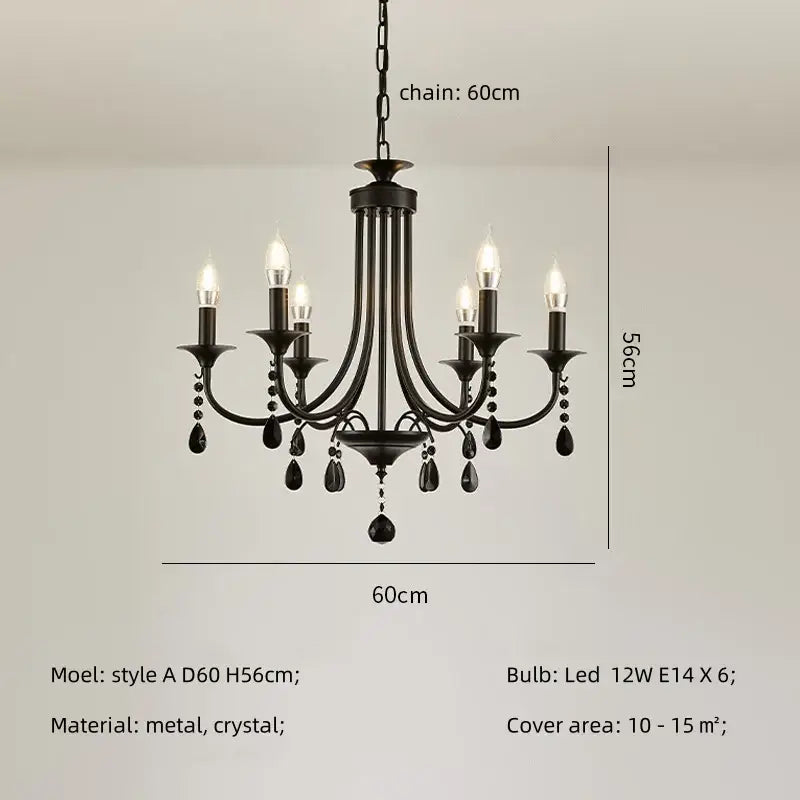 Artistic black metal crystal chandelier dining room led lighting