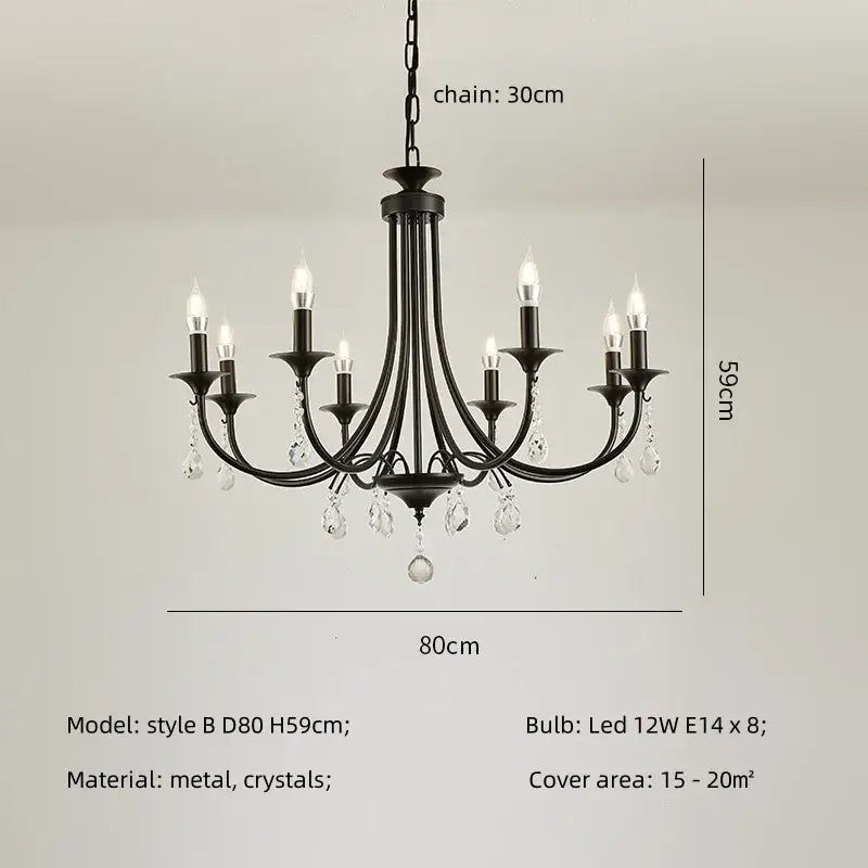 Artistic black metal crystal chandelier dining room led lighting