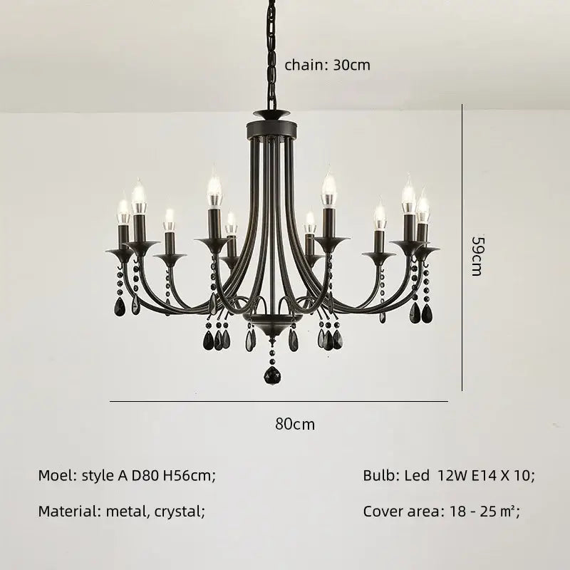 Artistic black metal crystal chandelier dining room led lighting