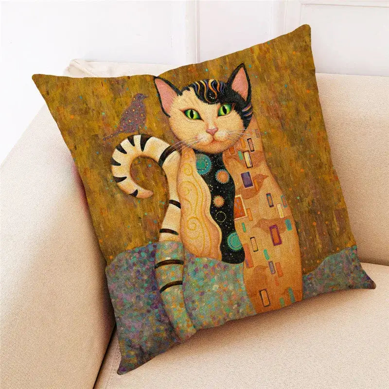 Artistic cat print black cushion covers set of 4 living room decor