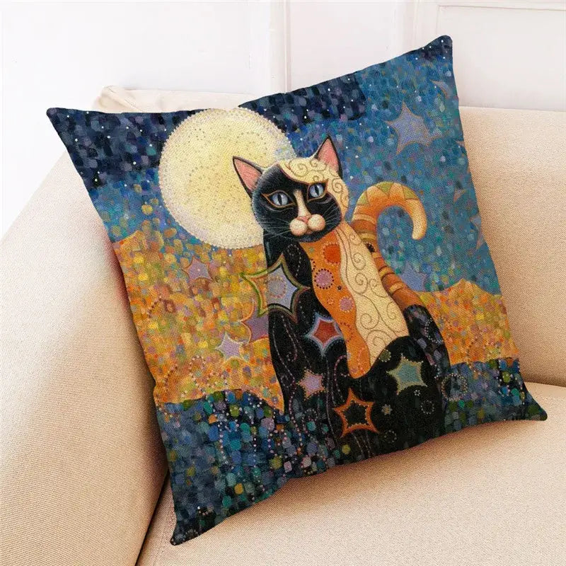 Artistic cat print black cushion covers set of 4 living room decor