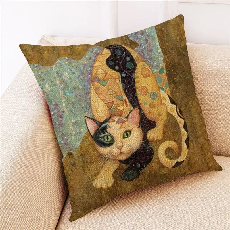 Artistic cat print black cushion covers set of 4 living room decor