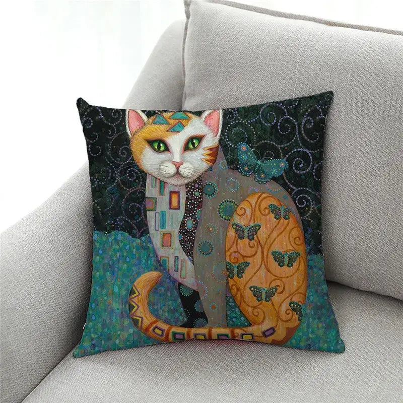 Artistic cat print black cushion covers set of 4 living room decor