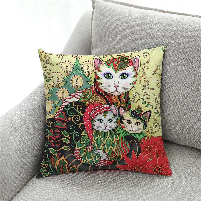 Artistic cat print black cushion covers set of 4 living room decor