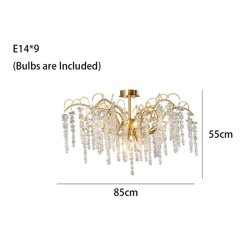 Artistic gold crystal wistaria ceiling chandelier for dining room