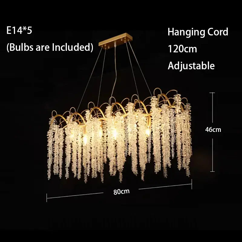 Artistic gold crystal wistaria ceiling chandelier for dining room