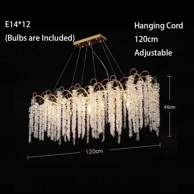 Artistic gold crystal wistaria ceiling chandelier for dining room