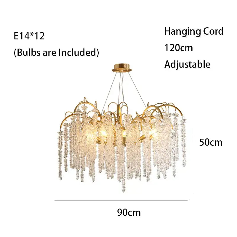 Artistic gold crystal wistaria ceiling chandelier for dining room