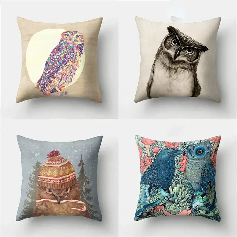 Artistic owl pillow cover bedroom decor