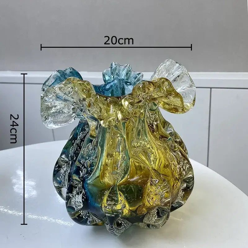 Artistic teal & gold bubble glass vase living room hydroponic decor