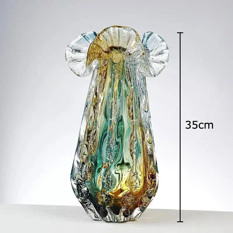 Artistic teal & gold bubble glass vase living room hydroponic decor