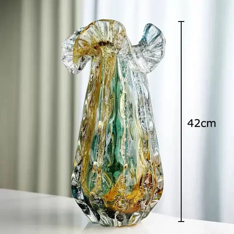 Artistic teal & gold bubble glass vase living room hydroponic decor