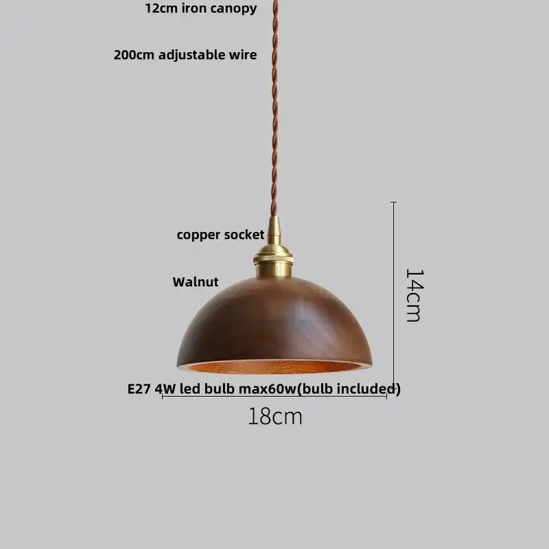 Ash wood dome pendant lamp kitchen hanging light