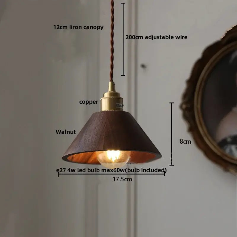 Ash wood dome pendant lamp kitchen hanging light