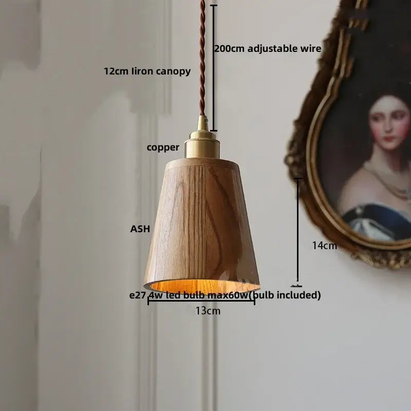 Ash wood dome pendant lamp kitchen hanging light