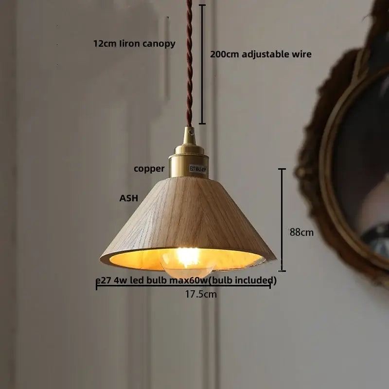 Ash wood dome pendant lamp kitchen hanging light