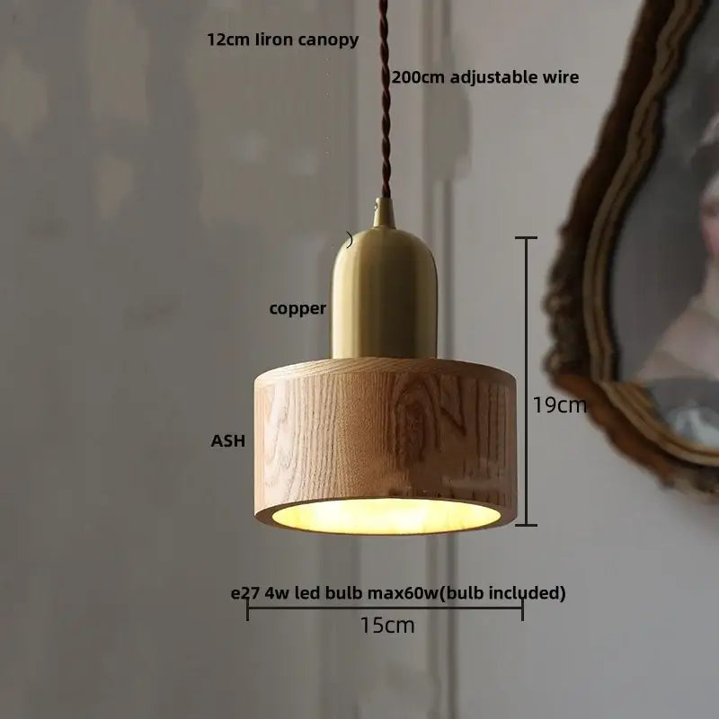 Ash wood dome pendant lamp kitchen hanging light