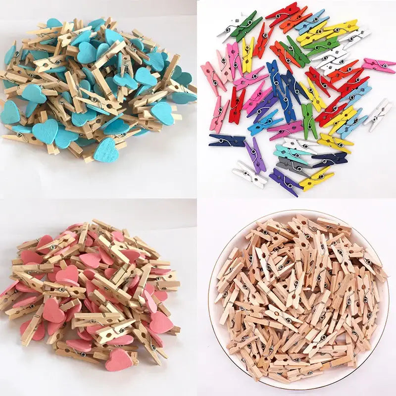 Assorted colorful heart mini wooden clips bedroom photo decor