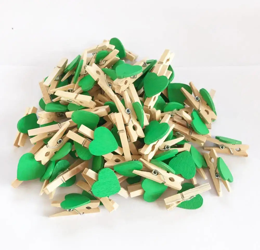 Assorted colorful heart mini wooden clips bedroom photo decor