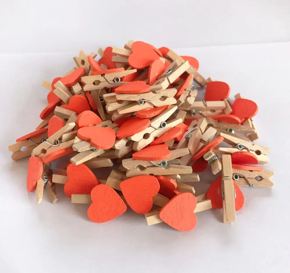 Assorted colorful heart mini wooden clips bedroom photo decor
