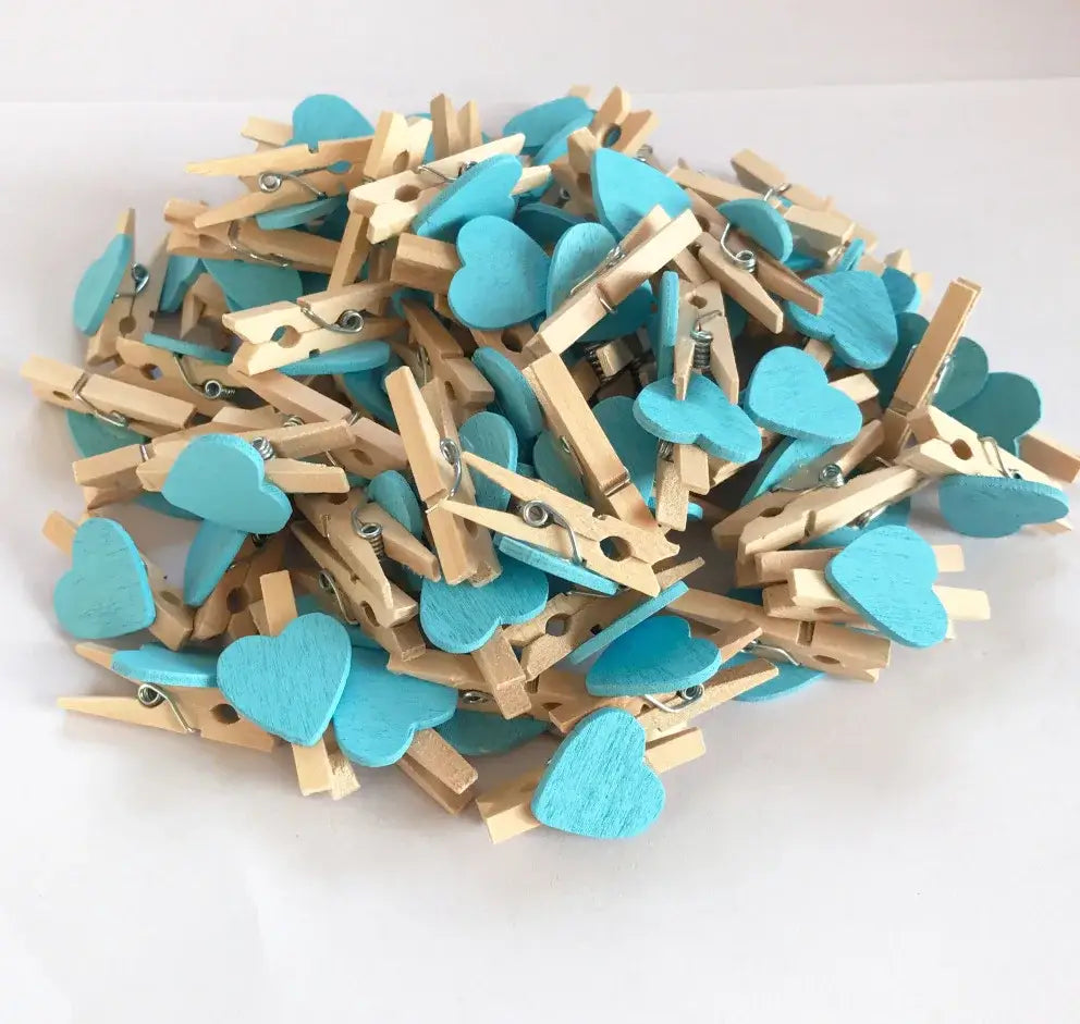 Assorted colorful heart mini wooden clips bedroom photo decor