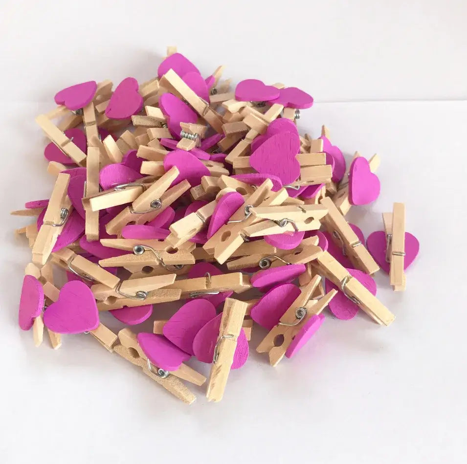 Assorted colorful heart mini wooden clips bedroom photo decor