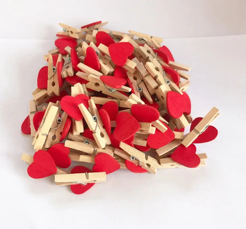 Assorted colorful heart mini wooden clips bedroom photo decor