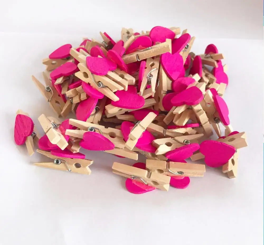 Assorted colorful heart mini wooden clips bedroom photo decor