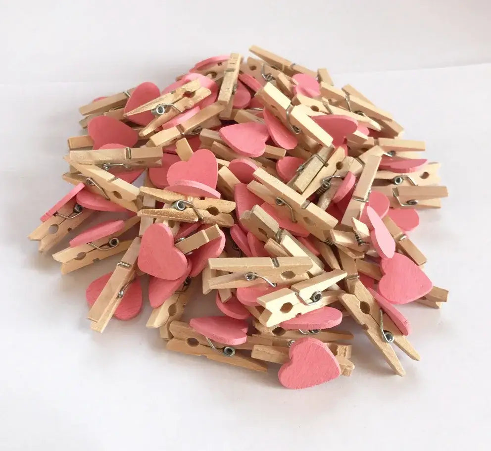Assorted colorful heart mini wooden clips bedroom photo decor