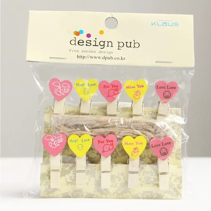 Assorted colorful heart mini wooden clips bedroom photo decor