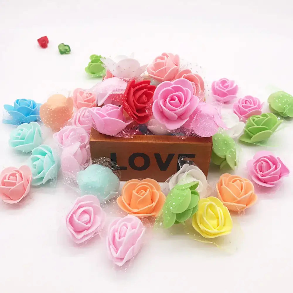 Assorted white & pink handmade foam rose flower heads wedding decor