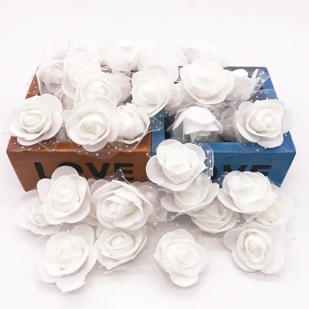 Assorted white & pink handmade foam rose flower heads wedding decor