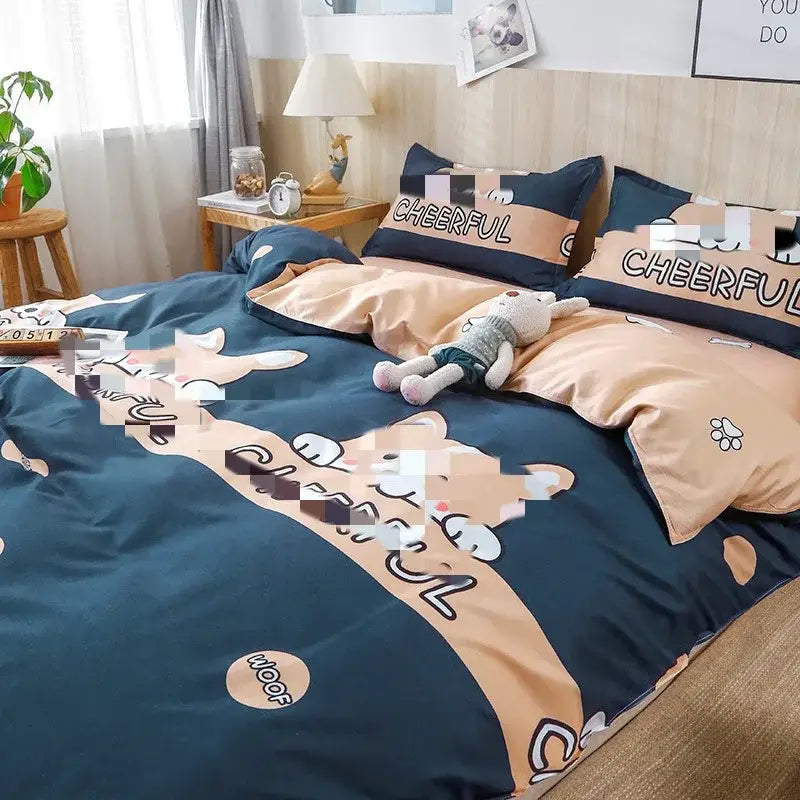 Astronaut cartoon lattice floral bedding set green & white bedroom